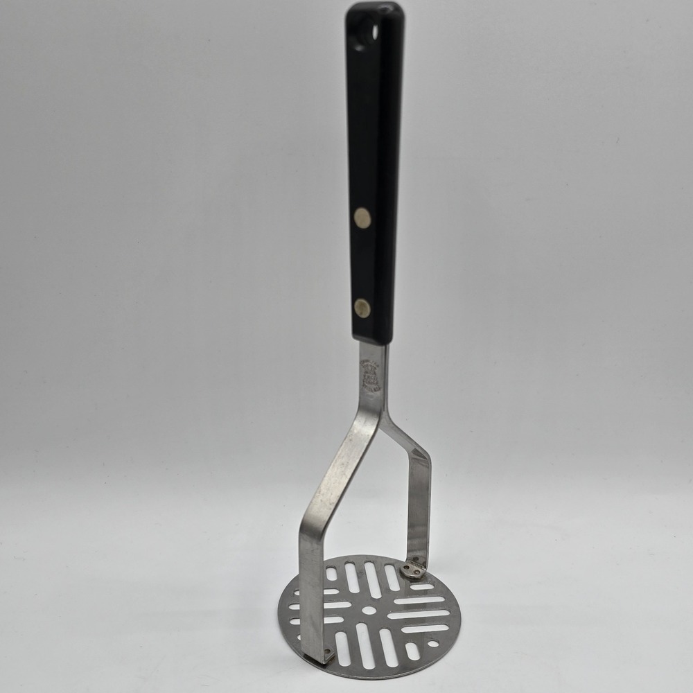 Vtg Ekco Forge Stainless Steel Vegetable Potato Masher  - Black‎ Handle
